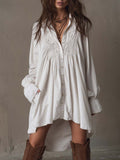 Georgia - Retro-style Lace Irregular Hem Long-sleeved Mini Dress