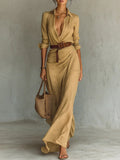 Lenka – elegant dress with a belt at the waist and long sleeves
