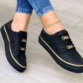 Cleo | Women's Flat Platform Sneakers Gold Chain Detail