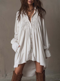 Mini Dress with White Lace and Long Sleeves, Asymmetrical Hem and Elegant Design