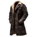Simon - Vintage Dark Brown Suede Leather Jacket for Men with Faux Fur