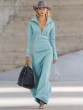 Valeria – Elegant Sporty Maxi Dress with V-neck and Front Zipper
