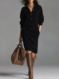 Knitted Midi Dress for Women with High Collar and Buttons – Ivonna