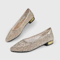 Celeste | Women's Lace Pointed Toe Flats Gold Heel Detail