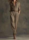 Antonia | Brown Checkered Jumpsuit with Belt and Utility Pockets