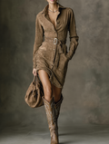 Clara | Elegant Midi Dress with Long Sleeves and Front Button