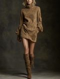 Sara | Mini Suede Dress with High Collar - Elegant Vintage Style