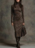 Susana | Elegant Brown Suede Midi Dress for Women
