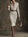 Emma | Knit Dress with High Collar and Adjustable Belt