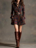 Vintage Mini Dress with Red and Brown Checkered Collar (Includes Belt)