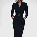 Alexia I Elegant Dress with Belt and Mandarin Collar
